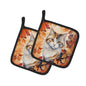 Caroline's Treasures American Curl Cat in Fall Leaves Pair of Pot Holders Kitchen Heat Resistant Pot Holders Sets Oven