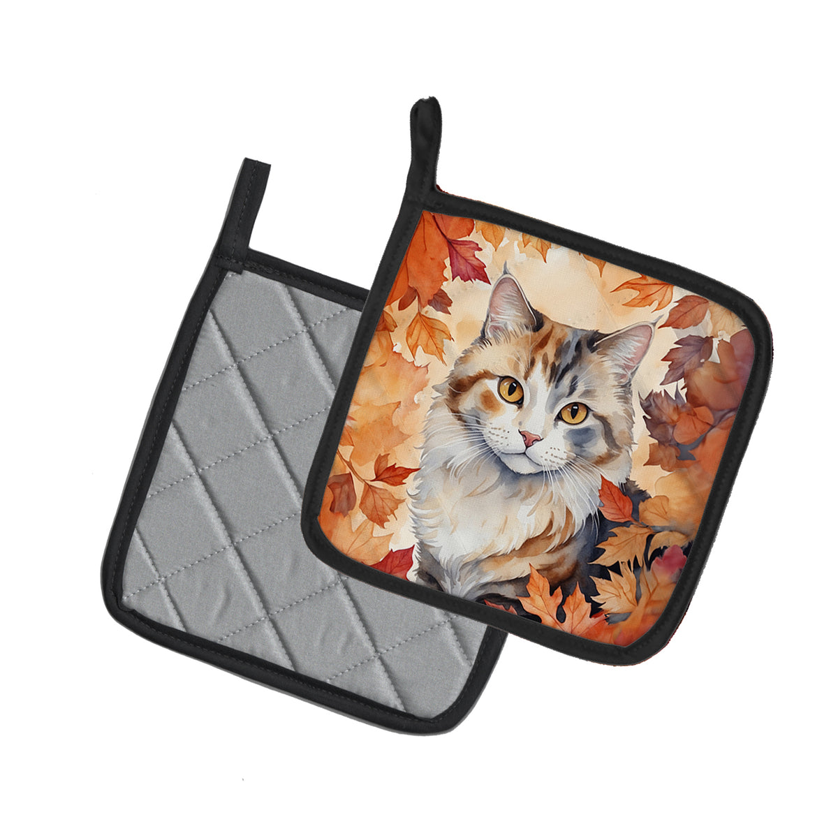 Caroline's Treasures American Curl Cat in Fall Leaves Pair of Pot Holders Kitchen Heat Resistant Pot Holders Sets Oven - image 2