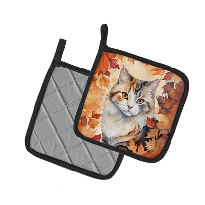 Caroline's Treasures American Curl Cat in Fall Leaves Pair of Pot Holders Kitchen Heat Resistant Pot Holders Sets Oven - image 2