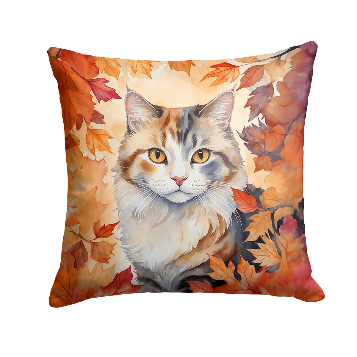 Caroline's Treasures American Curl Cat in Fall Leaves Throw Pillow Machine Washable, Indoor Outdoor Decorative Pillow