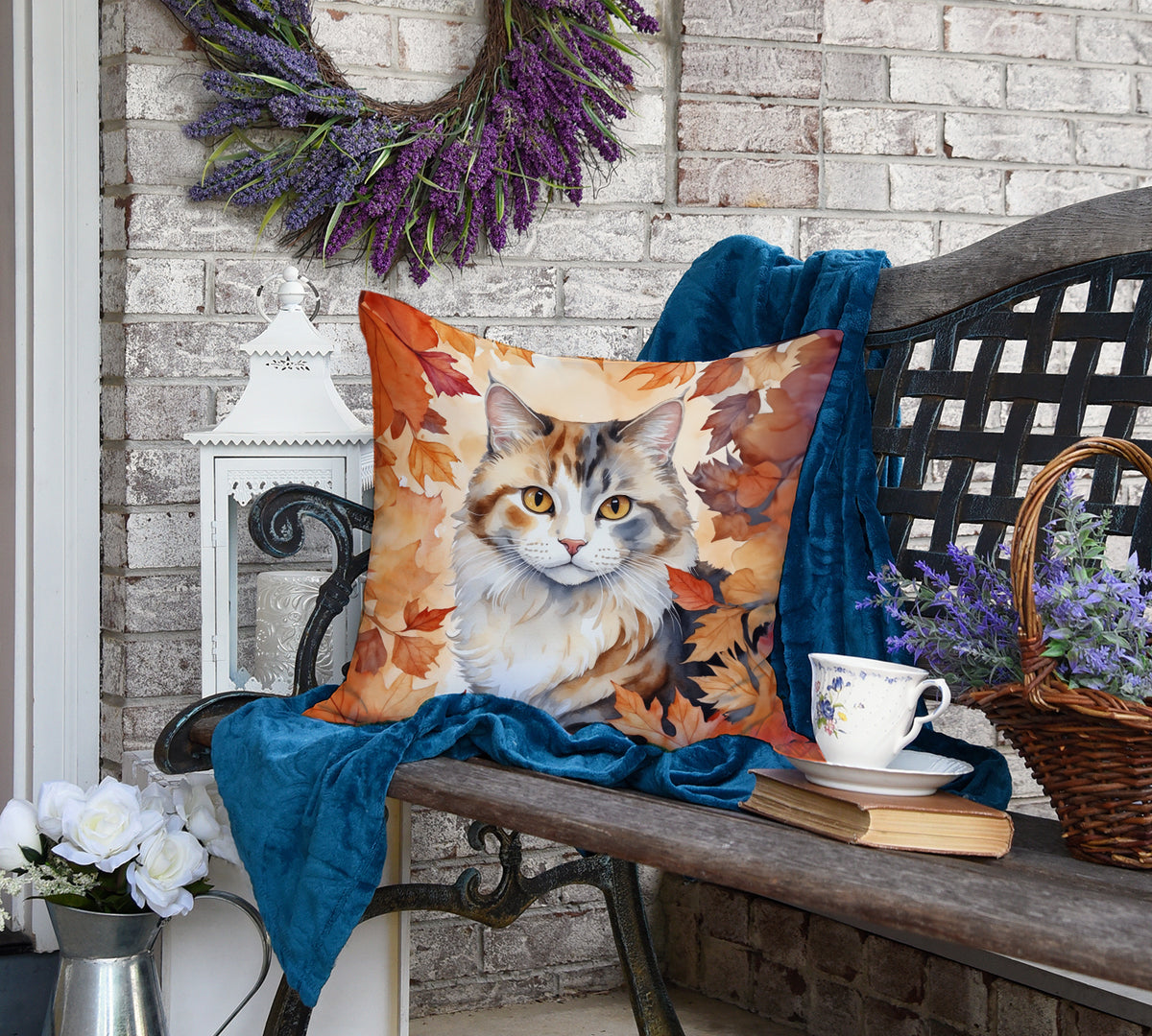 Caroline's Treasures American Curl Cat in Fall Leaves Throw Pillow Machine Washable, Indoor Outdoor Decorative Pillow - image 4