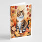 Caroline's Treasures American Polydactyl Cat in Fall Leaves Greeting Cards Pack of 8 Blank Cards with Envelopes