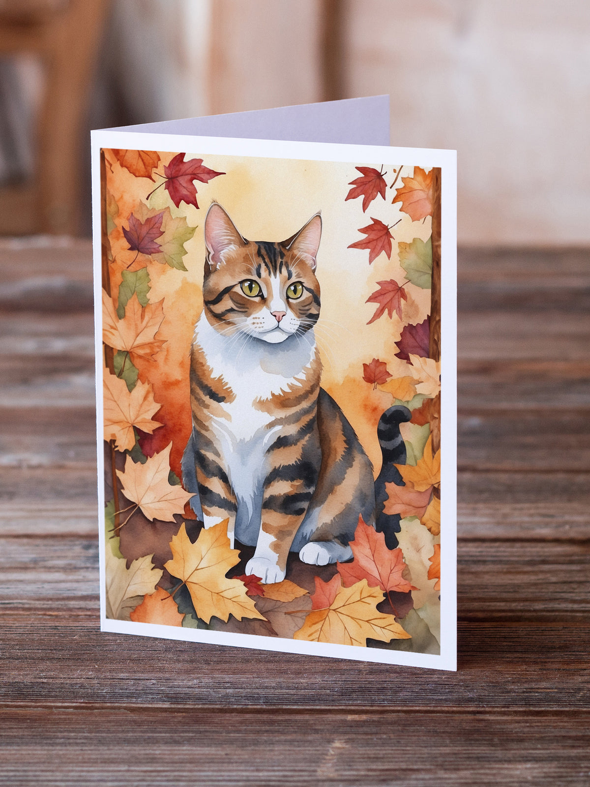Caroline's Treasures American Polydactyl Cat in Fall Leaves Greeting Cards Pack of 8 Blank Cards with Envelopes - image 2