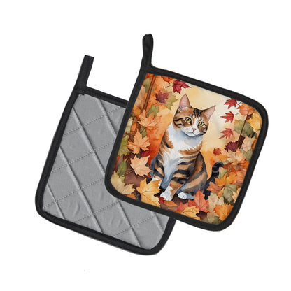 Caroline's Treasures American Polydactyl Cat in Fall Leaves Pair of Pot Holders Kitchen Heat Resistant Pot Holders Sets - image 2