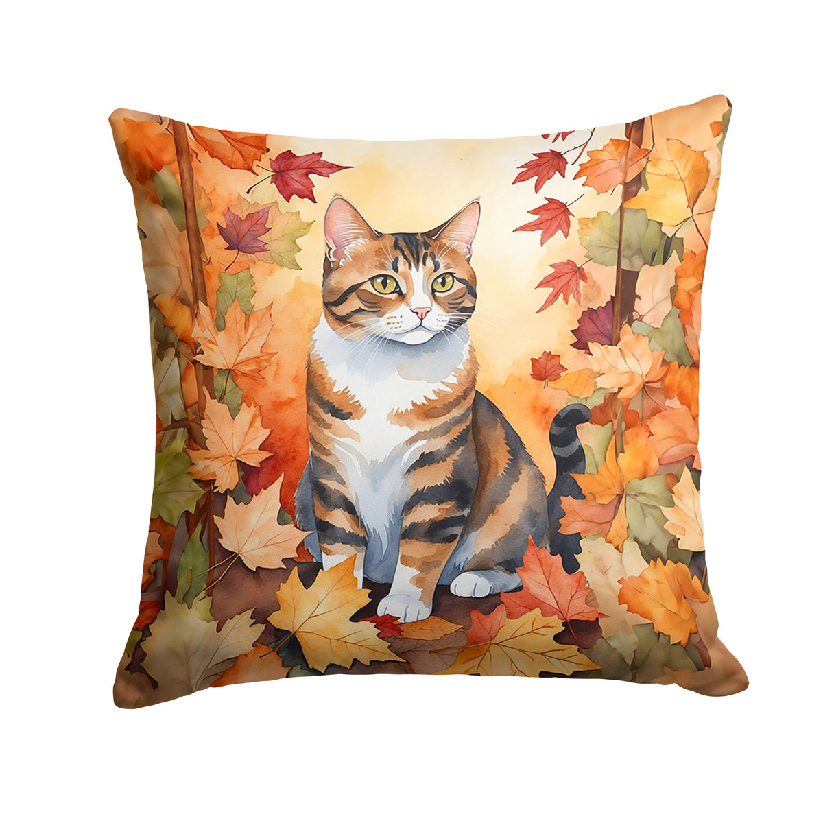 Caroline's Treasures American Polydactyl Cat in Fall Leaves Throw Pillow Machine Washable, Indoor Outdoor Decorative