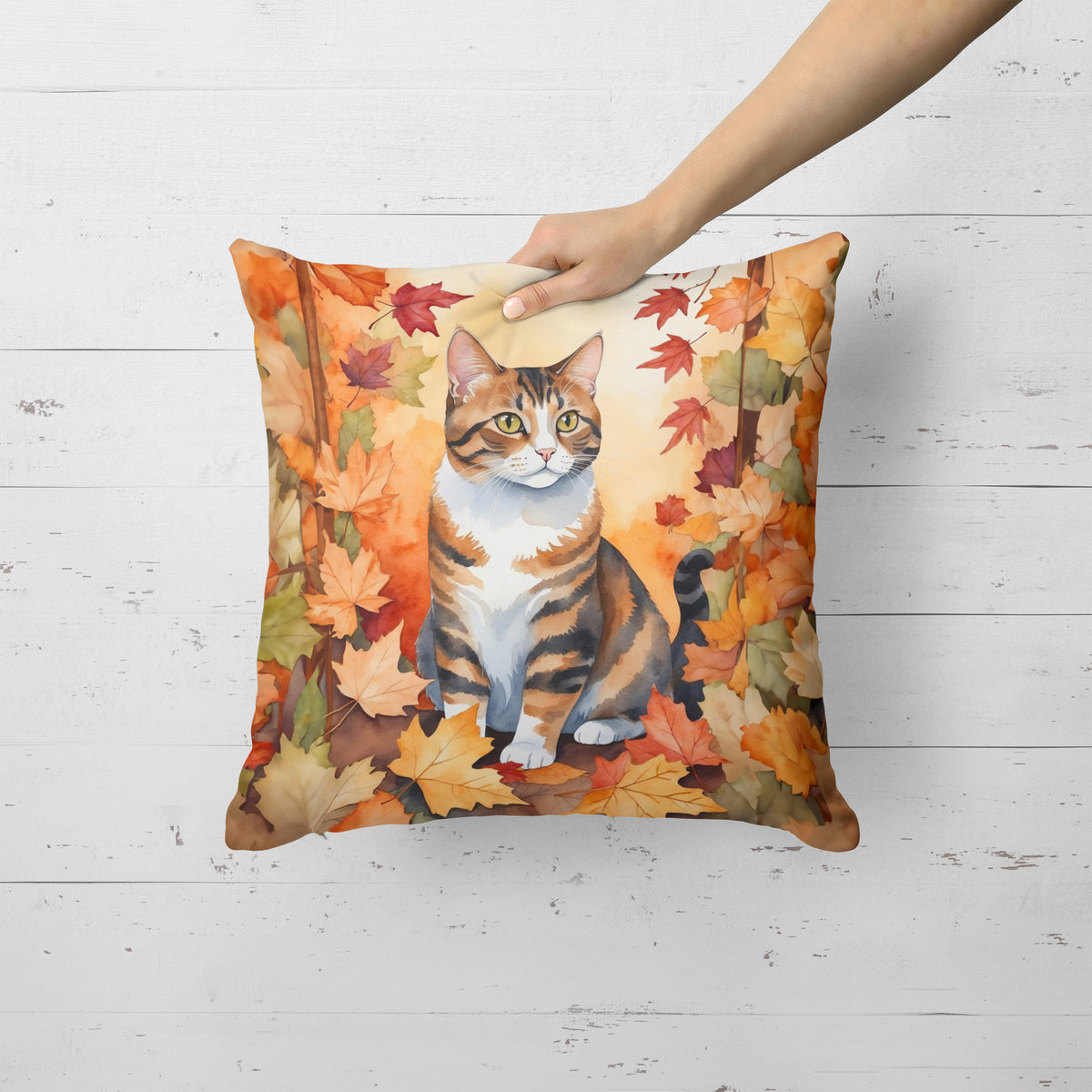Caroline's Treasures American Polydactyl Cat in Fall Leaves Throw Pillow Machine Washable, Indoor Outdoor Decorative - image 2