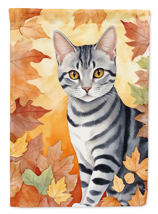 Caroline's Treasures American Shorthair Cat in Fall Leaves House Flag Large Porch Sleeve Pole Decorative Outside Yard