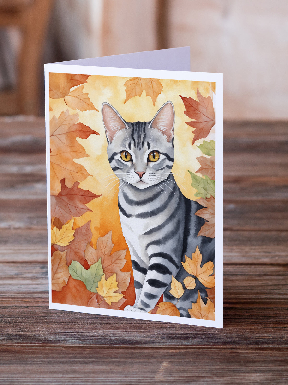 Caroline's Treasures American Shorthair Cat in Fall Leaves Greeting Cards Pack of 8 Blank Cards with Envelopes - image 2