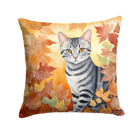 Caroline's Treasures American Shorthair Cat in Fall Leaves Throw Pillow Machine Washable, Indoor Outdoor Decorative