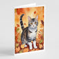 Caroline's Treasures American Wirehair Cat in Fall Leaves Greeting Cards Pack of 8 Blank Cards with Envelopes Whimsical
