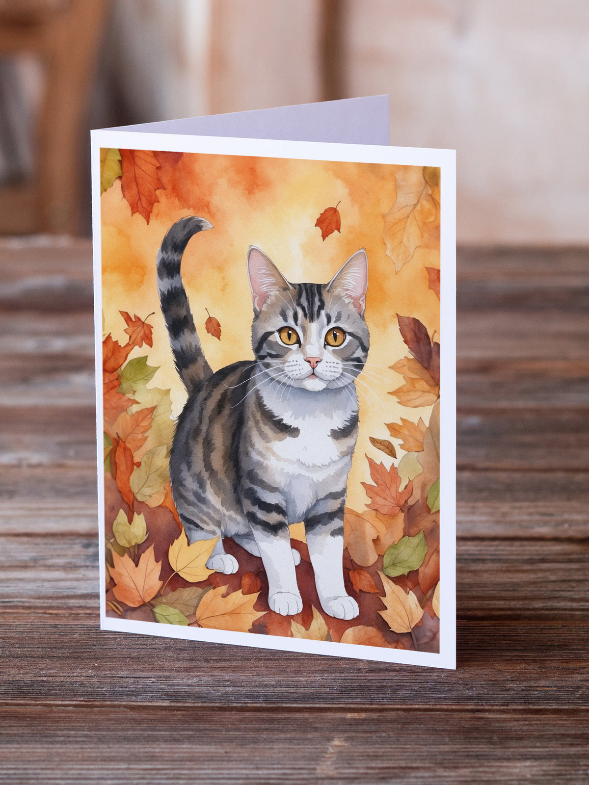 Caroline's Treasures American Wirehair Cat in Fall Leaves Greeting Cards Pack of 8 Blank Cards with Envelopes Whimsical - image 2