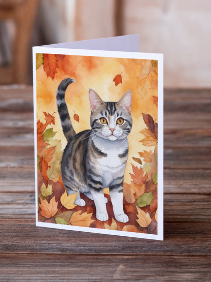 Caroline's Treasures American Wirehair Cat in Fall Leaves Greeting Cards Pack of 8 Blank Cards with Envelopes Whimsical - image 2