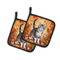 Caroline's Treasures American Wirehair Cat in Fall Leaves Pair of Pot Holders Kitchen Heat Resistant Pot Holders Sets