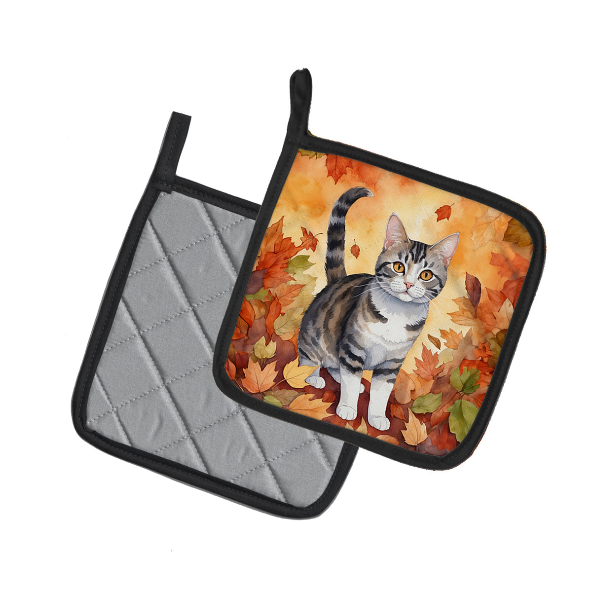 Caroline's Treasures American Wirehair Cat in Fall Leaves Pair of Pot Holders Kitchen Heat Resistant Pot Holders Sets - image 2