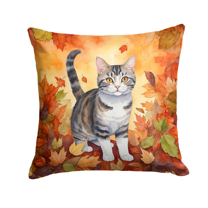Caroline's Treasures American Wirehair Cat in Fall Leaves Throw Pillow Machine Washable, Indoor Outdoor Decorative