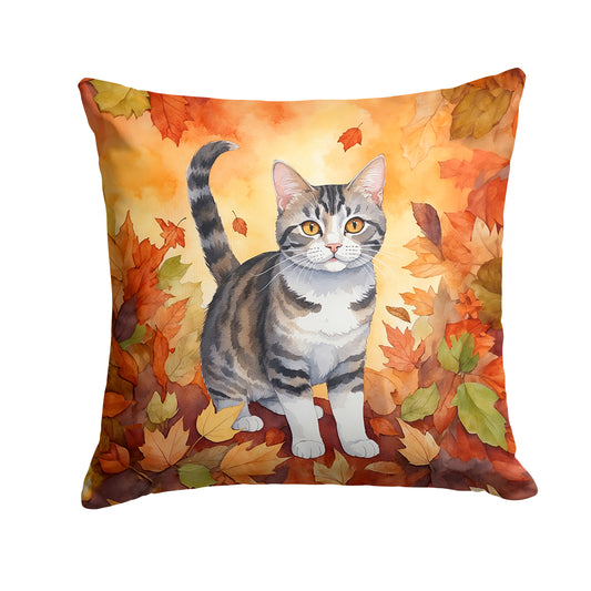 Caroline's Treasures American Wirehair Cat in Fall Leaves Throw Pillow Machine Washable, Indoor Outdoor Decorative