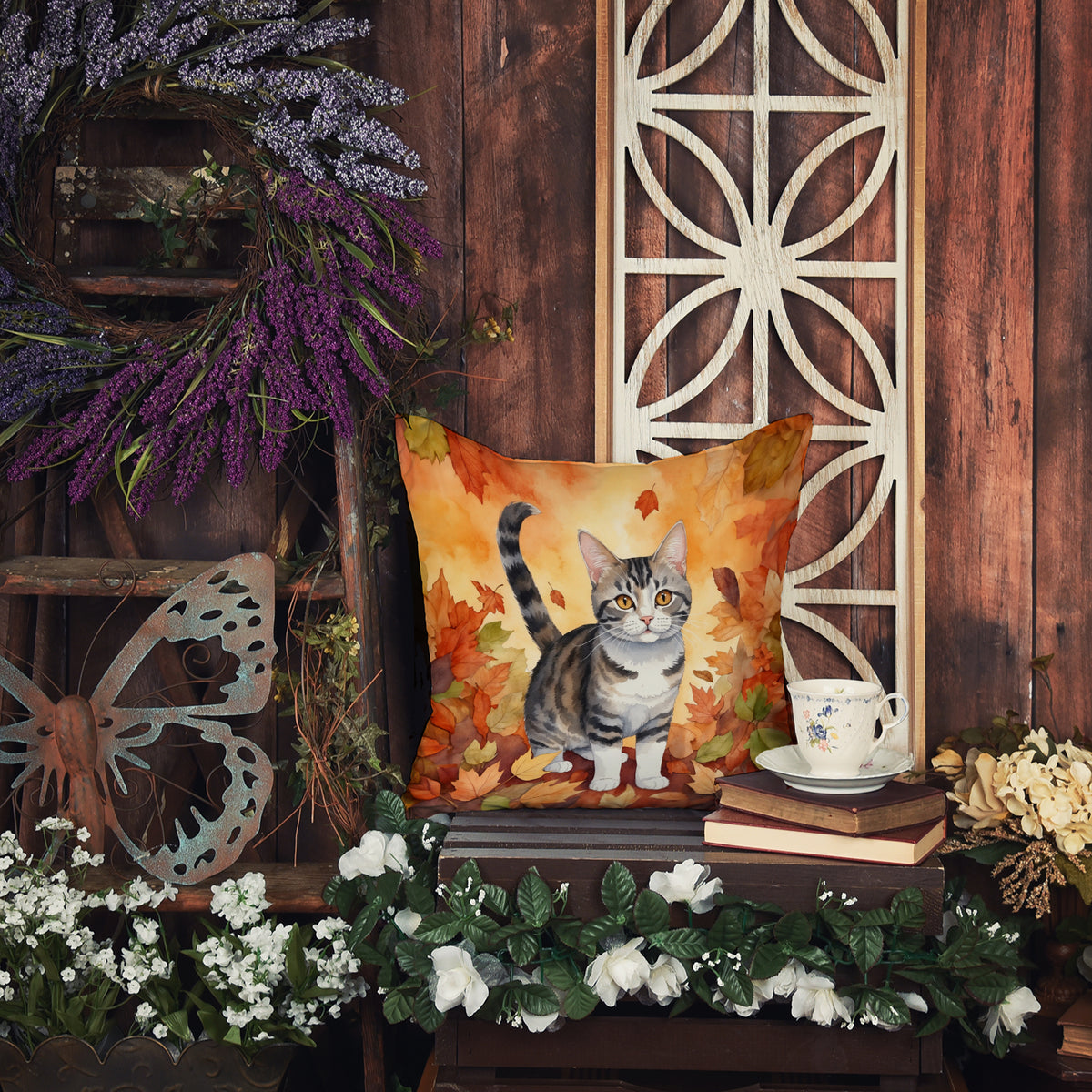Caroline's Treasures American Wirehair Cat in Fall Leaves Throw Pillow Machine Washable, Indoor Outdoor Decorative - image 6