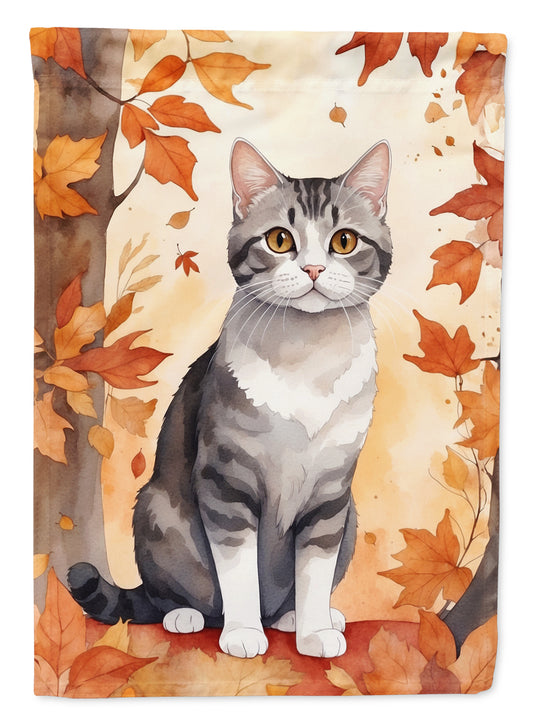 Caroline's Treasures American Wirehair Cat in Fall Leaves Garden Flag Mailbox Flag Decorative Yard Flag Banner Outside