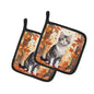 Caroline's Treasures American Wirehair Cat in Fall Leaves Pair of Pot Holders Kitchen Heat Resistant Pot Holders Sets