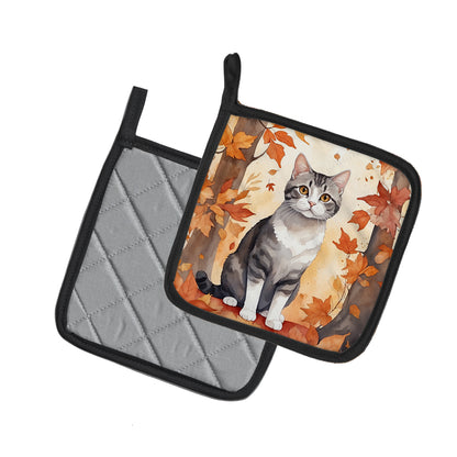 Caroline's Treasures American Wirehair Cat in Fall Leaves Pair of Pot Holders Kitchen Heat Resistant Pot Holders Sets - image 2