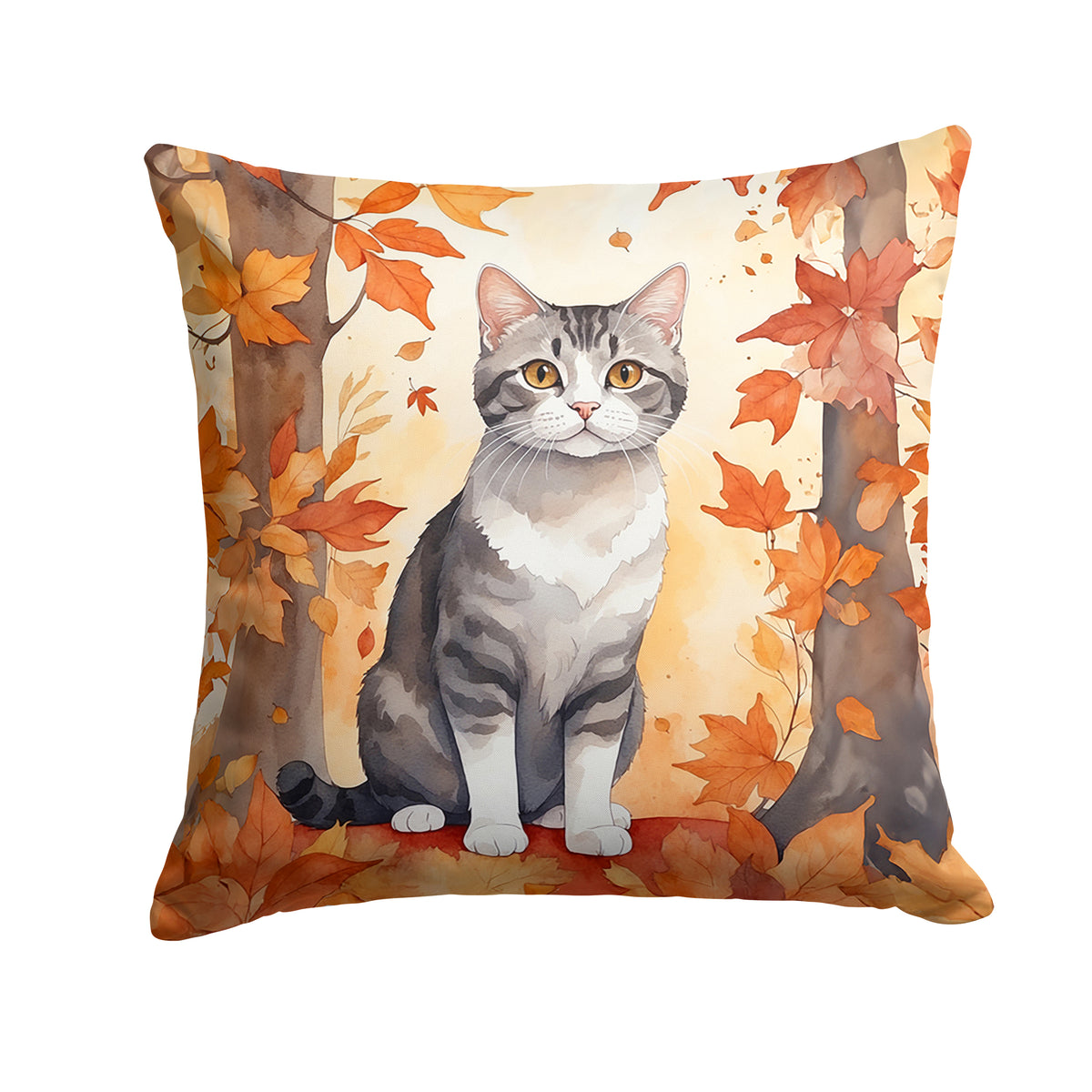Caroline's Treasures American Wirehair Cat in Fall Leaves Throw Pillow Machine Washable, Indoor Outdoor Decorative