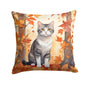 Caroline's Treasures American Wirehair Cat in Fall Leaves Throw Pillow Machine Washable, Indoor Outdoor Decorative