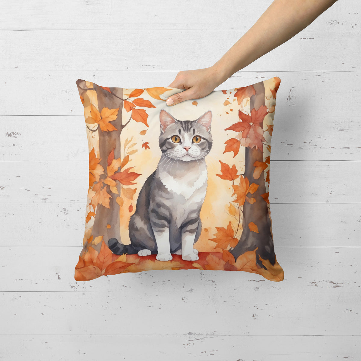 Caroline's Treasures American Wirehair Cat in Fall Leaves Throw Pillow Machine Washable, Indoor Outdoor Decorative - image 2
