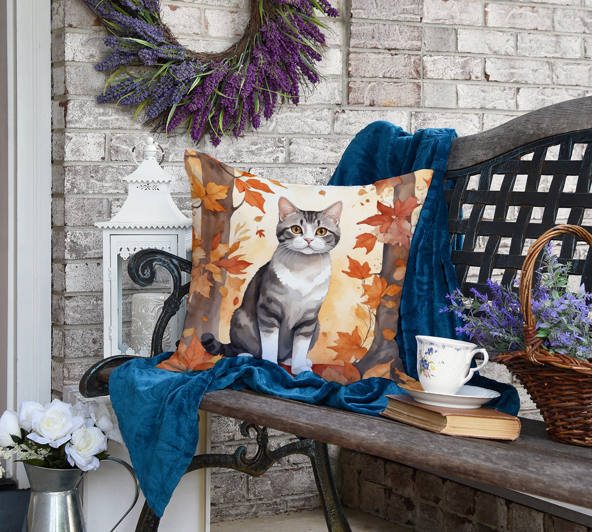 Caroline's Treasures American Wirehair Cat in Fall Leaves Throw Pillow Machine Washable, Indoor Outdoor Decorative - image 4