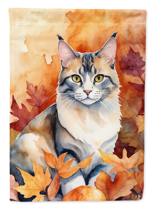 Caroline's Treasures Aphrodite Giant Cat in Fall Leaves House Flag Large Porch Sleeve Pole Decorative Outside Yard