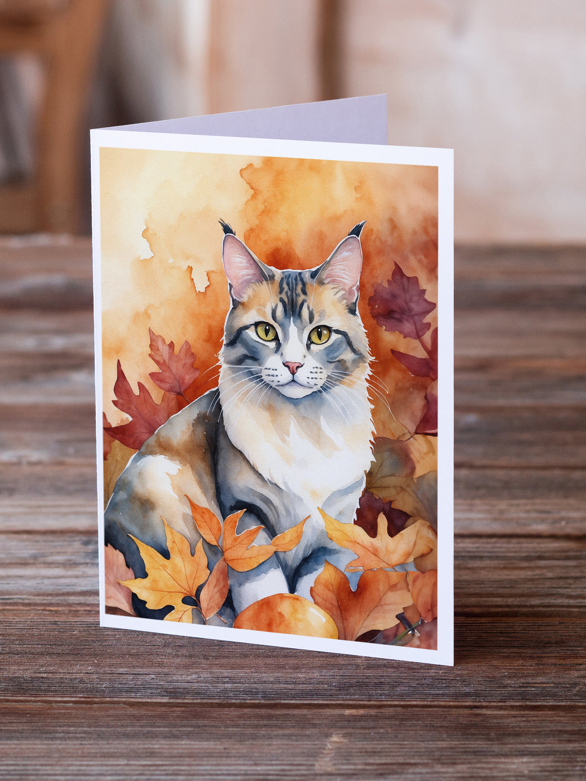 Caroline's Treasures Aphrodite Giant Cat in Fall Leaves Greeting Cards Pack of 8 Blank Cards with Envelopes Whimsical - image 2