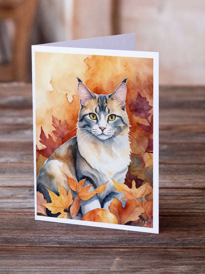 Caroline's Treasures Aphrodite Giant Cat in Fall Leaves Greeting Cards Pack of 8 Blank Cards with Envelopes Whimsical - image 2