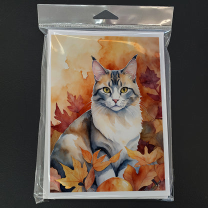 Caroline's Treasures Aphrodite Giant Cat in Fall Leaves Greeting Cards Pack of 8 Blank Cards with Envelopes Whimsical - image 3