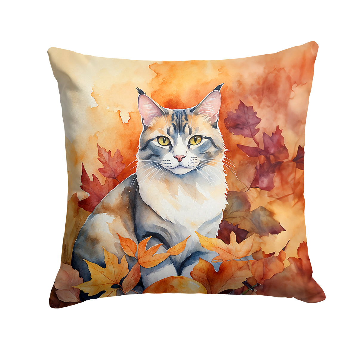 Caroline's Treasures Aphrodite Giant Cat in Fall Leaves Throw Pillow Machine Washable, Indoor Outdoor Decorative Pillow