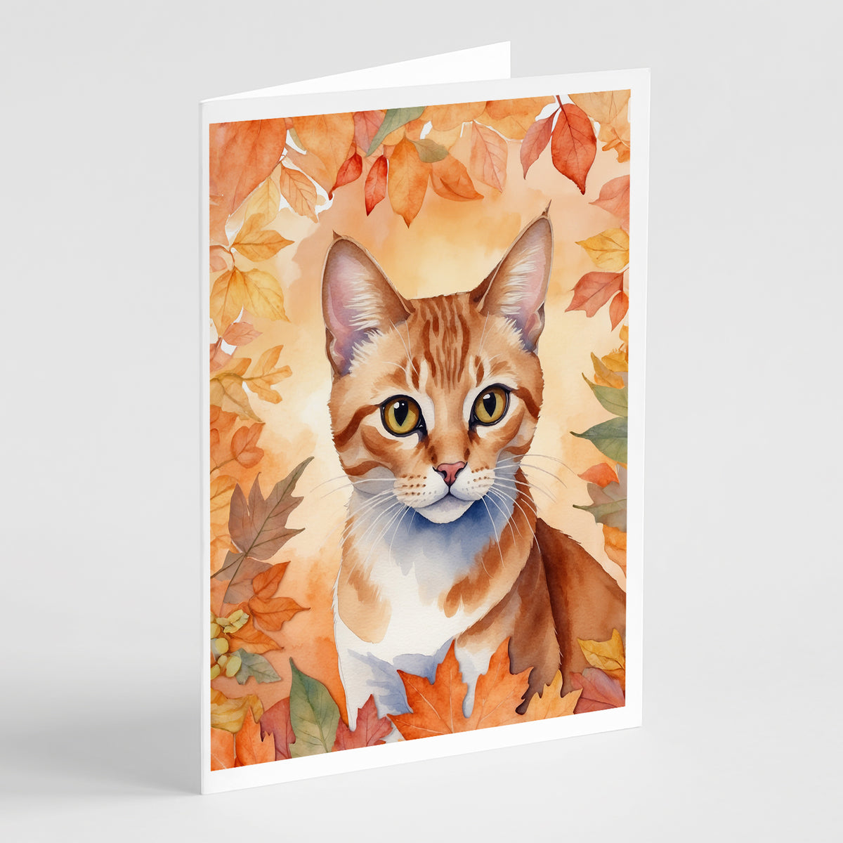 Caroline's Treasures Arabian Mau Cat in Fall Leaves Greeting Cards Pack of 8 Blank Cards with Envelopes Whimsical A7