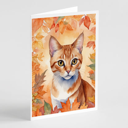Caroline's Treasures Arabian Mau Cat in Fall Leaves Greeting Cards Pack of 8 Blank Cards with Envelopes Whimsical A7
