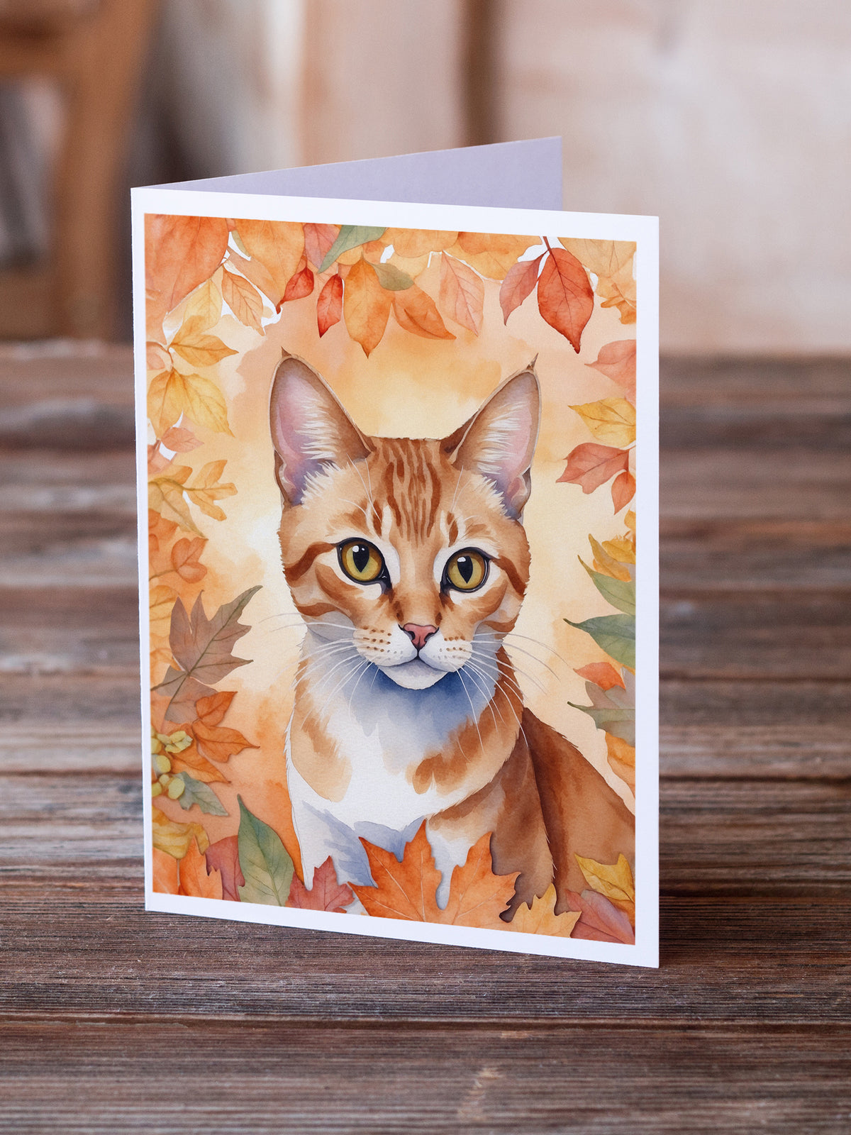 Caroline's Treasures Arabian Mau Cat in Fall Leaves Greeting Cards Pack of 8 Blank Cards with Envelopes Whimsical A7 - image 2