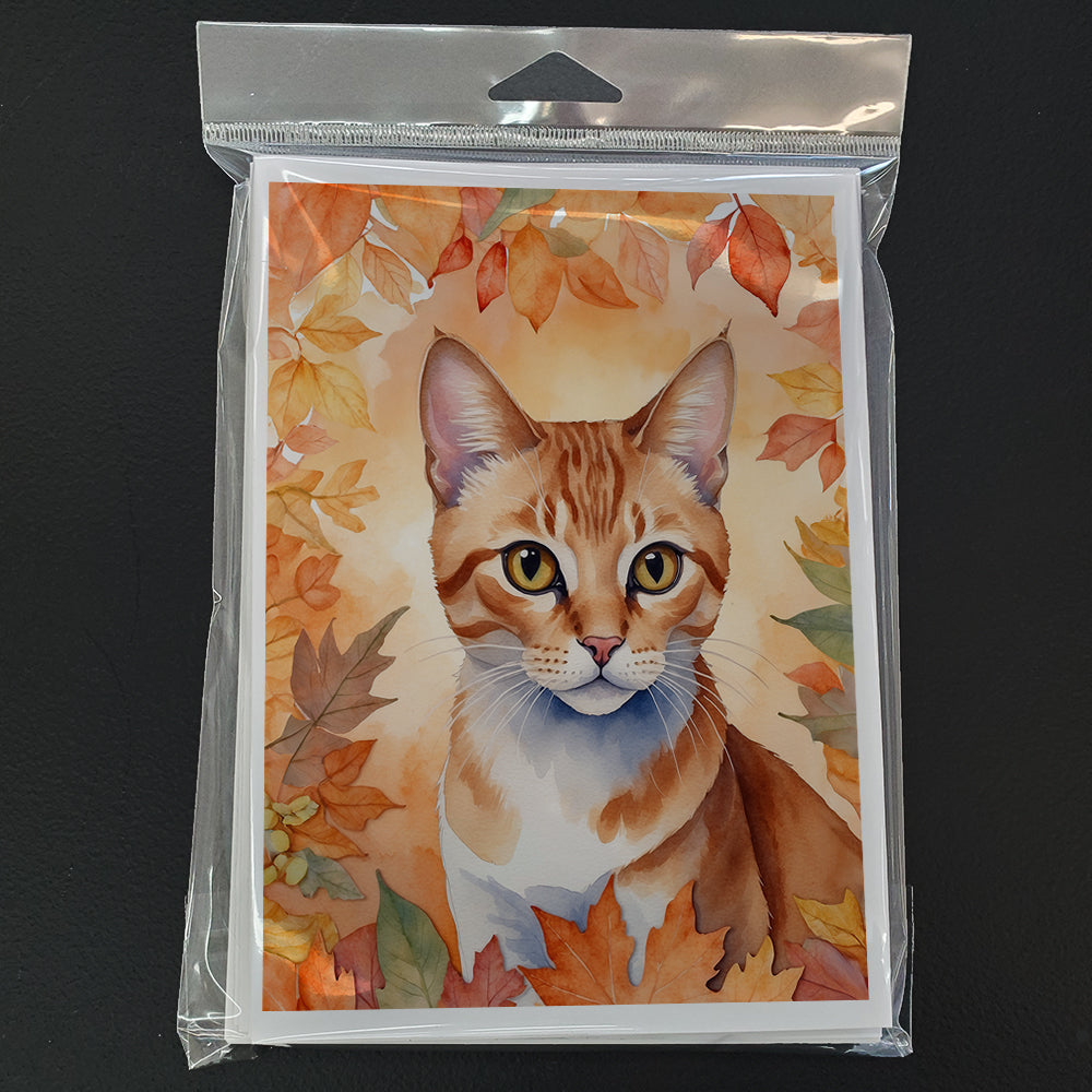 Caroline's Treasures Arabian Mau Cat in Fall Leaves Greeting Cards Pack of 8 Blank Cards with Envelopes Whimsical A7 - image 3