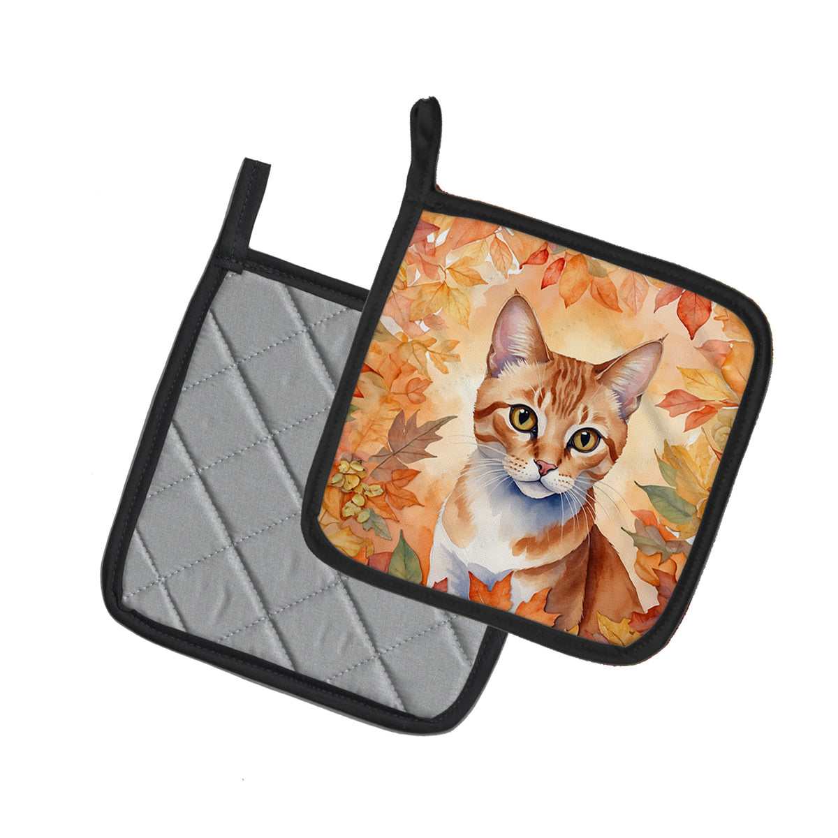 Caroline's Treasures Arabian Mau Cat in Fall Leaves Pair of Pot Holders Kitchen Heat Resistant Pot Holders Sets Oven - image 2