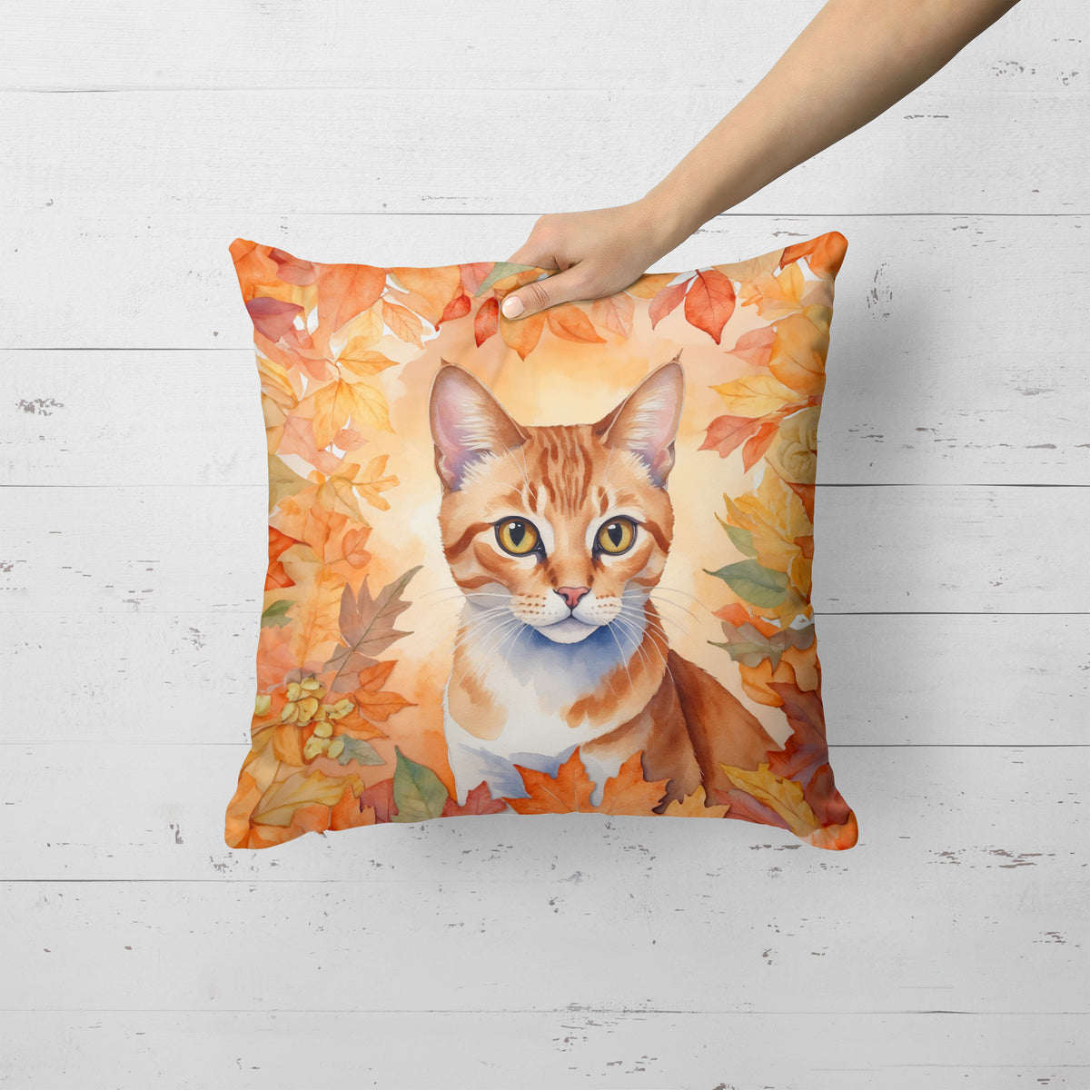 Caroline's Treasures Arabian Mau Cat in Fall Leaves Throw Pillow Machine Washable, Indoor Outdoor Decorative Pillow for - image 2