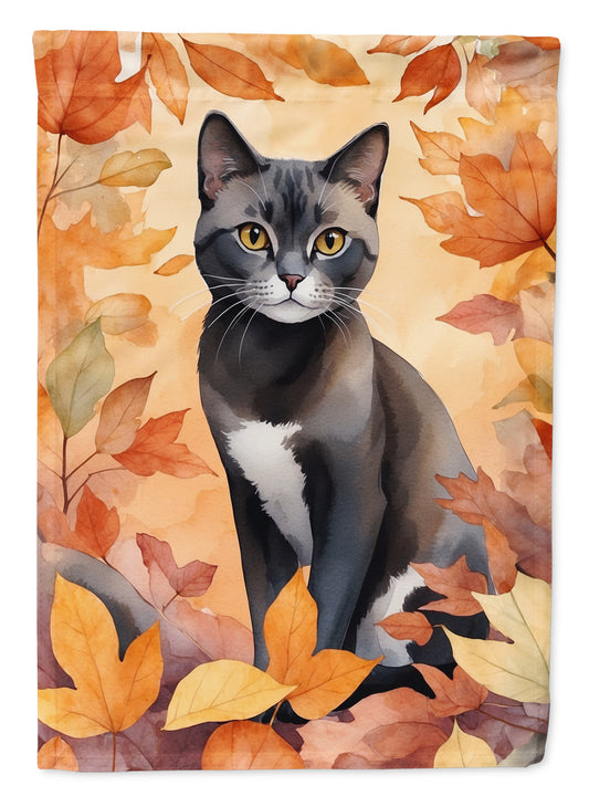 Caroline's Treasures Asian Cat in Fall Leaves House Flag Large Porch Sleeve Pole Decorative Outside Yard Banner Artwork