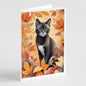 Caroline's Treasures Asian Cat in Fall Leaves Greeting Cards Pack of 8 Blank Cards with Envelopes Whimsical A7 Size 5x7