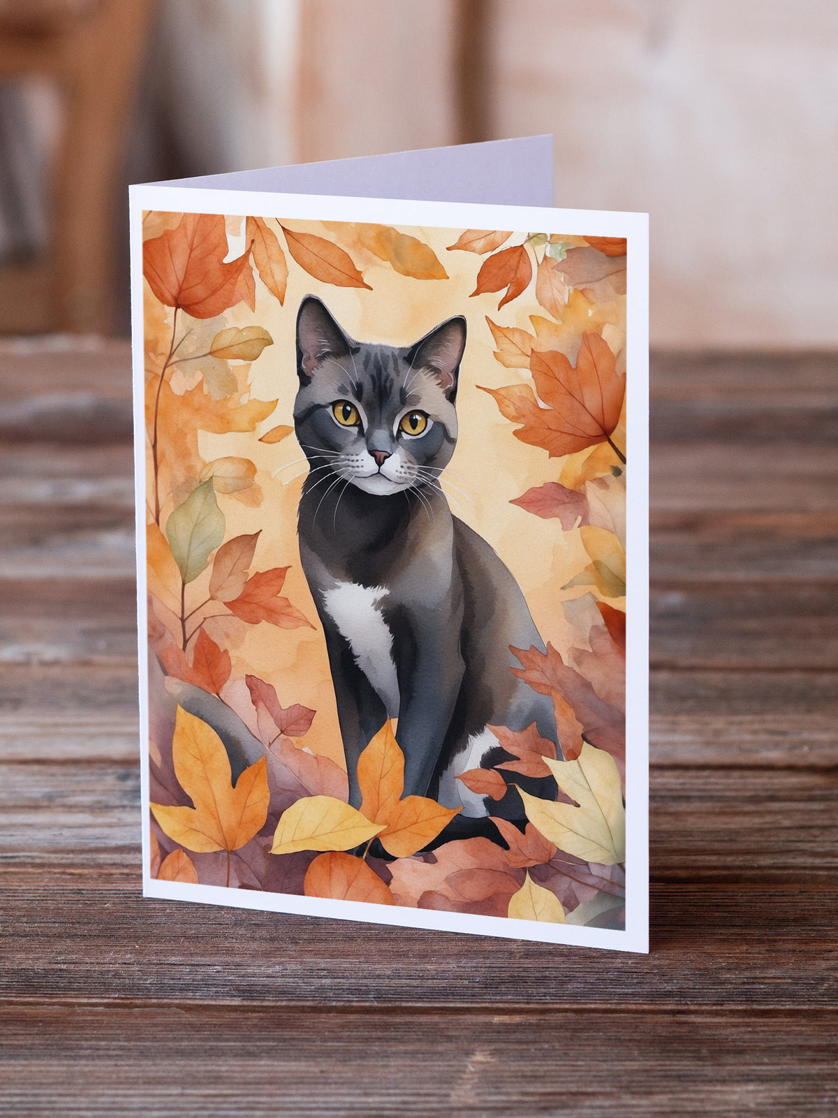 Caroline's Treasures Asian Cat in Fall Leaves Greeting Cards Pack of 8 Blank Cards with Envelopes Whimsical A7 Size 5x7 - image 2