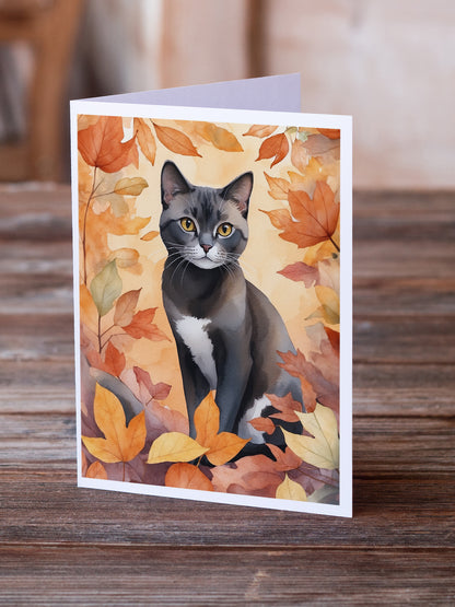 Caroline's Treasures Asian Cat in Fall Leaves Greeting Cards Pack of 8 Blank Cards with Envelopes Whimsical A7 Size 5x7 - image 2