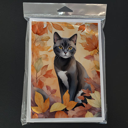 Caroline's Treasures Asian Cat in Fall Leaves Greeting Cards Pack of 8 Blank Cards with Envelopes Whimsical A7 Size 5x7 - image 3
