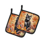 Caroline's Treasures Asian Cat in Fall Leaves Pair of Pot Holders Kitchen Heat Resistant Pot Holders Sets Oven Hot Pads