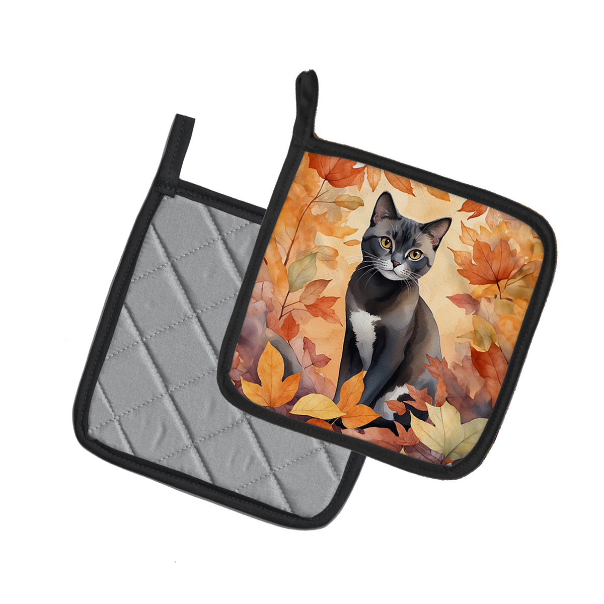 Caroline's Treasures Asian Cat in Fall Leaves Pair of Pot Holders Kitchen Heat Resistant Pot Holders Sets Oven Hot Pads - image 2