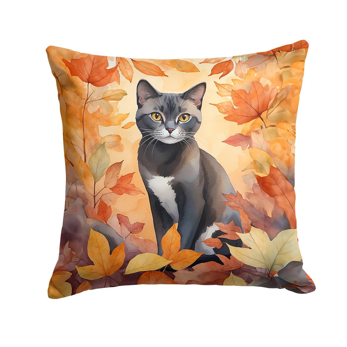 Caroline's Treasures Asian Cat in Fall Leaves Throw Pillow Machine Washable, Indoor Outdoor Decorative Pillow for