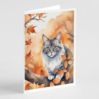 Caroline's Treasures Australian Mist Cat in Fall Leaves Greeting Cards Pack of 8 Blank Cards with Envelopes Whimsical