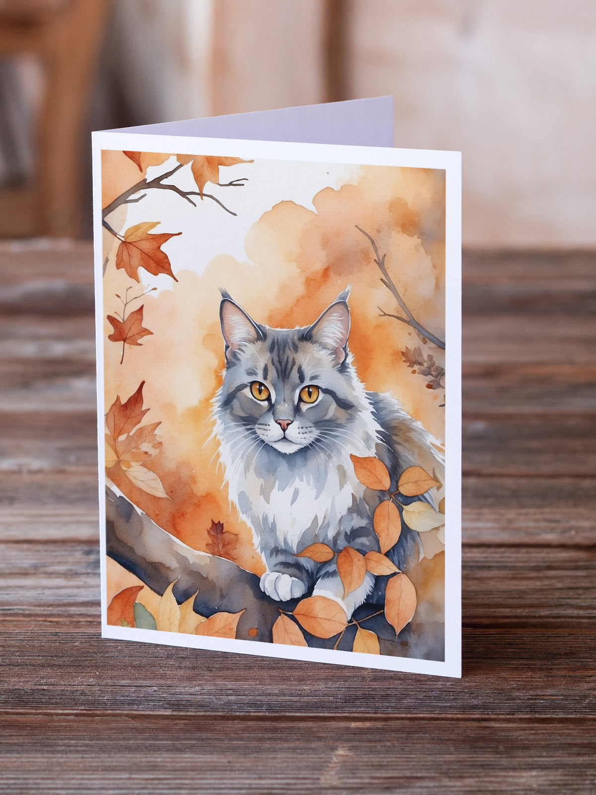 Caroline's Treasures Australian Mist Cat in Fall Leaves Greeting Cards Pack of 8 Blank Cards with Envelopes Whimsical - image 2