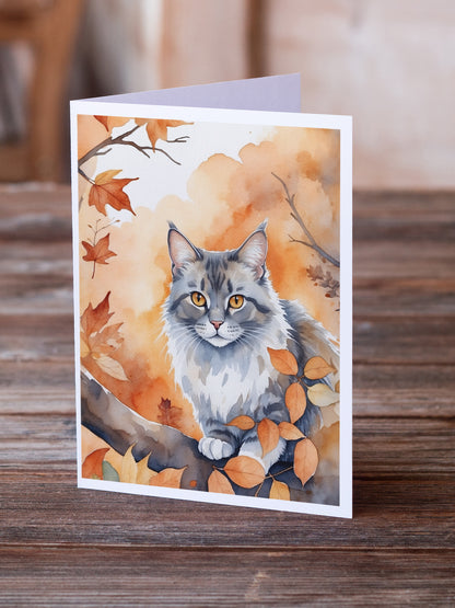 Caroline's Treasures Australian Mist Cat in Fall Leaves Greeting Cards Pack of 8 Blank Cards with Envelopes Whimsical - image 2